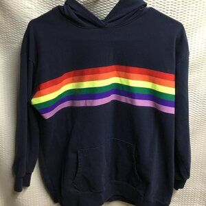 Wonder Nation Youth Hoodie – Size L (10-12) – Dark Blue with Rainbow Stripes